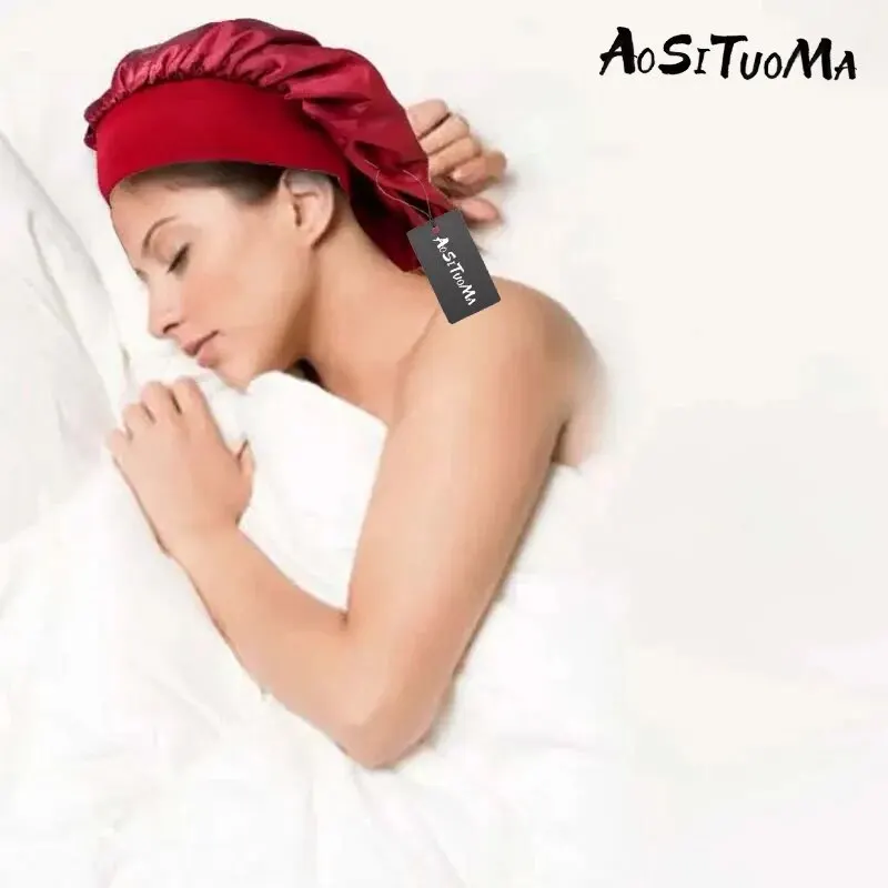 Night hair cap Silky Satin Hair Bonnet with Wide Elastic Band for Sleeping Showering and Styling Curly and Natural Hair
