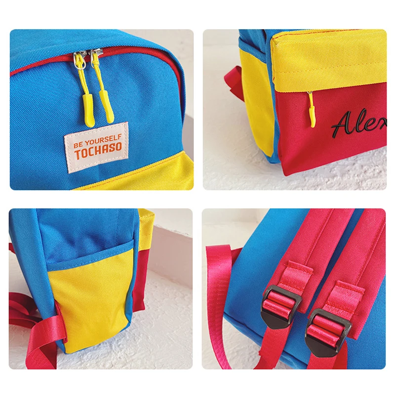 Zaino Casual alla Moda con Ricamo Personalizzato, Nuovo Modello, Design Color Block Dopamina, Cartone Animato Carino - immagine 2