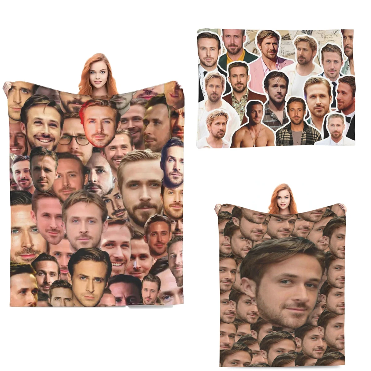 

RYAN GOSLING Photo Collage Blankets Fleece Winter Portable Lightweight Throw Blanket for Home Outdoor Quilt