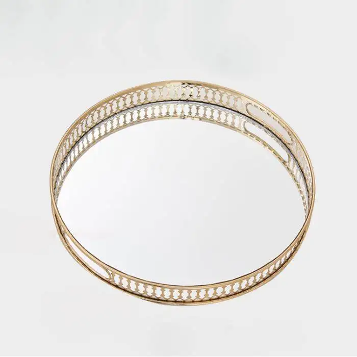 Ele European Sle Mirror Glass Metal Tray Coffee Table Living Room Decorative Accories Cup Holder Storage Plate