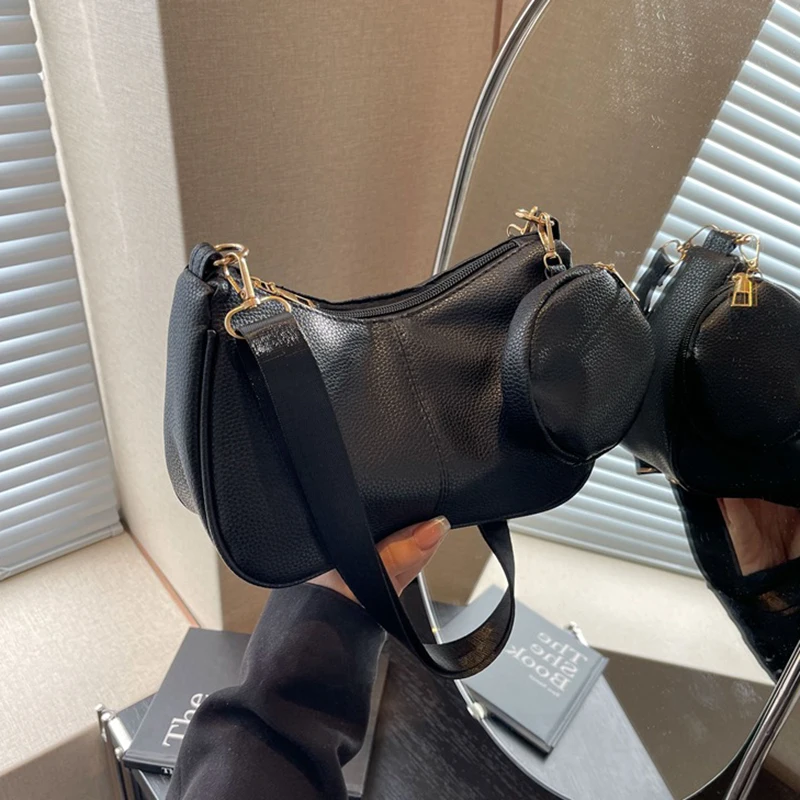 Women's Black Shoulder Bag Casual Fashionable Versatile Bag Handheld Large Capacity Dumpling Bag Crossbody Bag