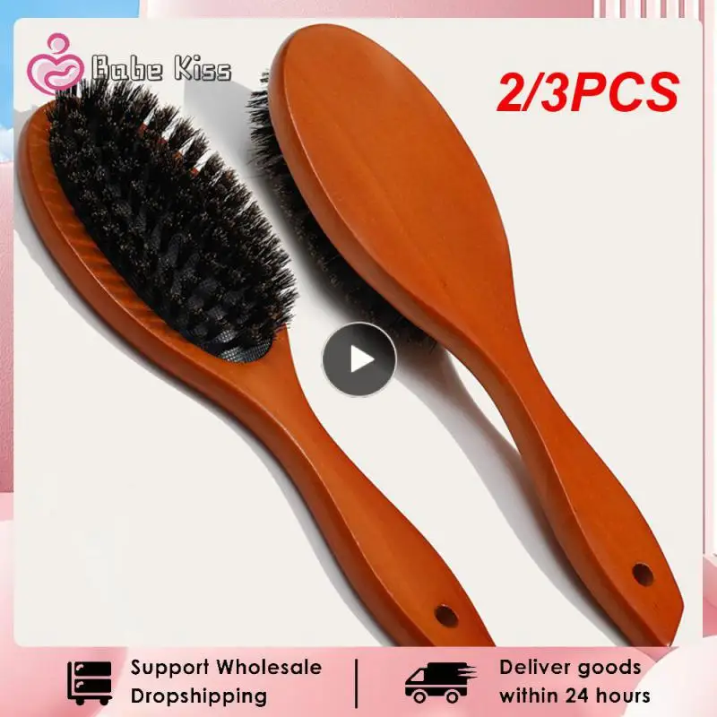 

2/3PCS Natural Boar Bristle Hairbrush Massage Comb Anti-static Hair Scalp Paddle Brush Beech Wooden Handle Hair Brush Comb