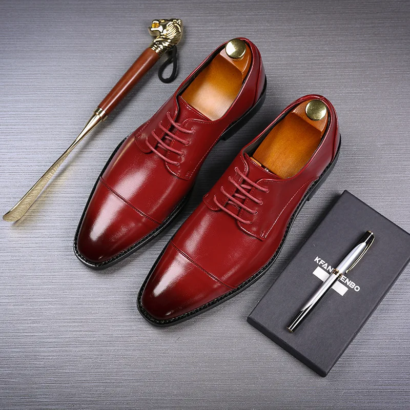 Mens Leather Dress Shoes Men's Classic Retro Derby Shoes Mens Lace-up Business Dress Office Leather Shoes Flats Men Fashion Wedding Party Oxfords Shoe