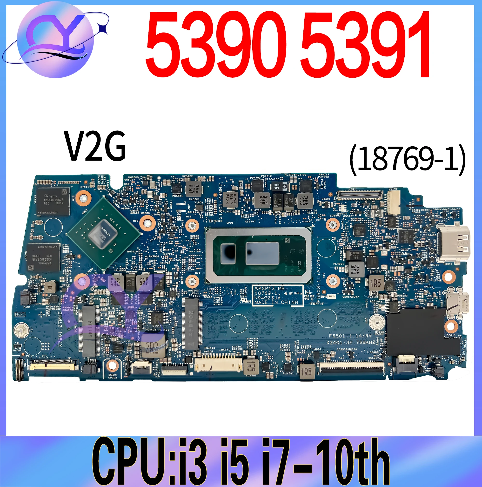 

18769-1 Mainboard For Dell Inspiron Vostro 5391 5390 CN-0T6C16 CN-02D48N T6C16 Laptop Motherboard With i3 i5 i7-10th Gen V2G