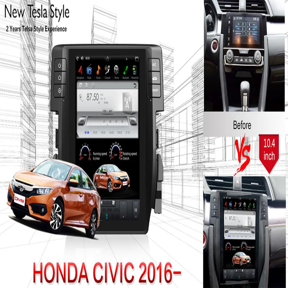 

Автомобильный GPS-навигатор PX6, 12,3 дюйма, 4 гб + 64 гб, Android, стиль тесла, вертикальный экран, для Honda Civic 2015-2050, автомобильное радио, стерео, мультимедиа