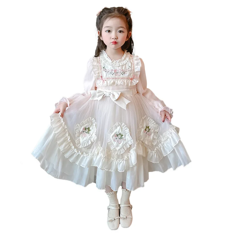 Summer Victorian Retro Lolita Dress for Girls Kids Short Sleeve Maid Costume Girl Child Tutu Princess Party Dresses 2024 NEW