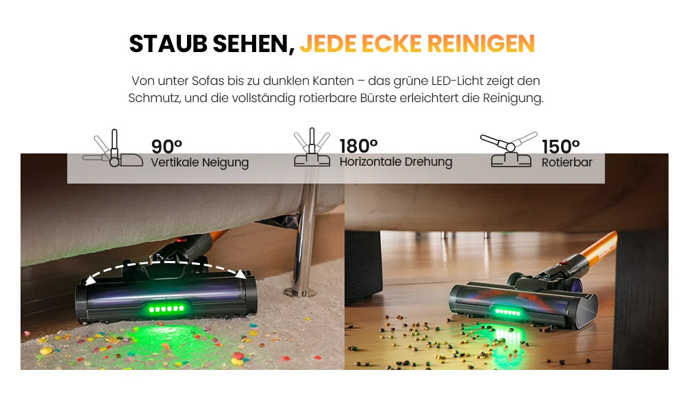 Erabros EV5 70KPA Ultra-Starker Kabelloser Staubsauger 550W 80 Minuten Laufzeit Drahtloser Staubsauger mit 4 Modi & Smart-Display – Detail 13