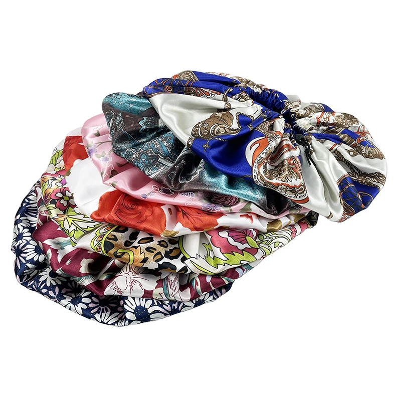 Europe and America Bonnet Women Night Sleep Cap Satin Lining Soft Extra Large Head Wear Lady Headwrap Hair Care Hat Wholesale 6