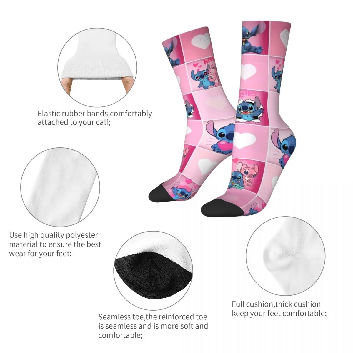 Pink Lilo And Stitch Socks Men\'s Women\'s New Cartoon Socks Hip Hop Spring Summer Autumn Winter Middle Tube Stockings Gift