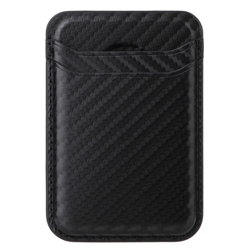 Premium Magnetic Leather Card Holder Wallet with Dual Card Slots - Carbon Fiber Saffiano Finish