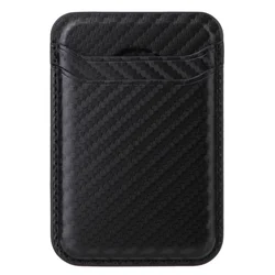 Premium Magnetic Leather Card Holder Wallet with Dual Card Slots - Carbon Fiber Saffiano Finish (Carbon Fiber Black)