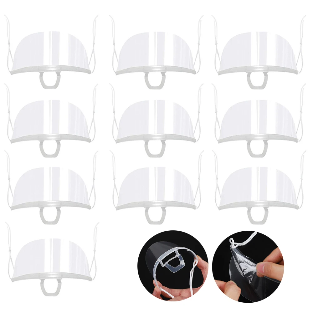 10Pcs Chef Reusable Transparent Anti-fog Mask Shield Cover Restaurant School Plastic Anti-saliva Mouth Shield Mouth Mask Cover