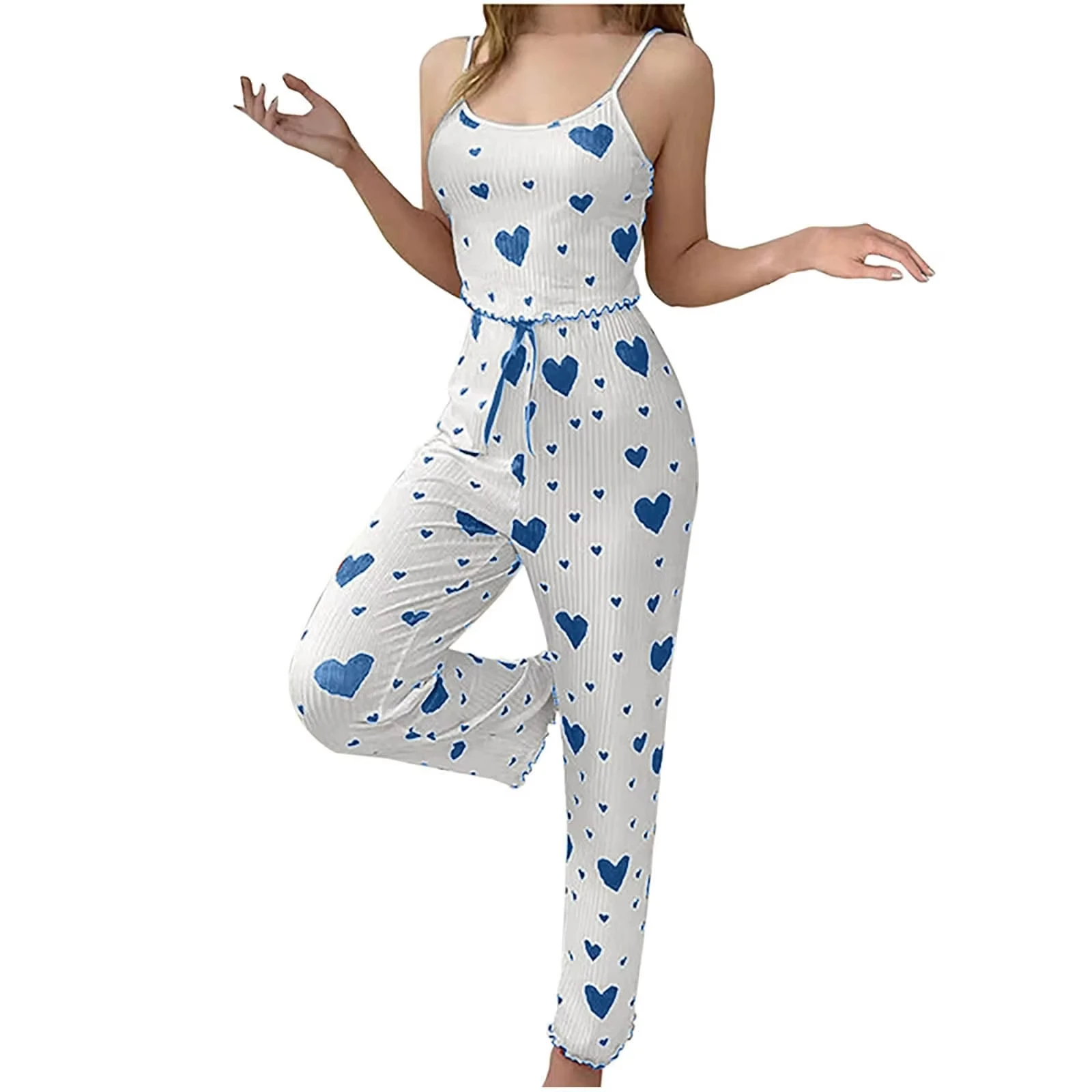 Women hot selling pajamas plus size pajamas set 2 piece lovely short vest + trouser white breathable soft casual love print
