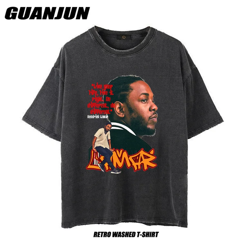 

Kendrick Lamar T Shirt for Men Washed Oversized Tees 90s Vintage Tops Hip Hop Cotton Short Sleeve Streetwear Graphic T-shirts