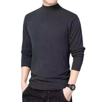 Double-sided Fleece Long-sleeved T-shirt with Half-high Collar for Men Lined with Extra Fleece Inner Layer Shirts Top