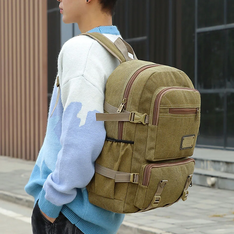 2024 New Outdoor Youth Travel Canvas Backpack Korean Edition Campus Fashion Men's And Women's Simple Design Solid Color Backpack