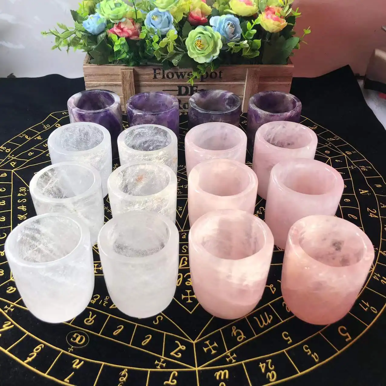 Natural Crystal Amethyst Rose Quartz White Crystal Cup Hand Curved Geode Tea Mug For Gift Collection Craft Home Decor crystal cup