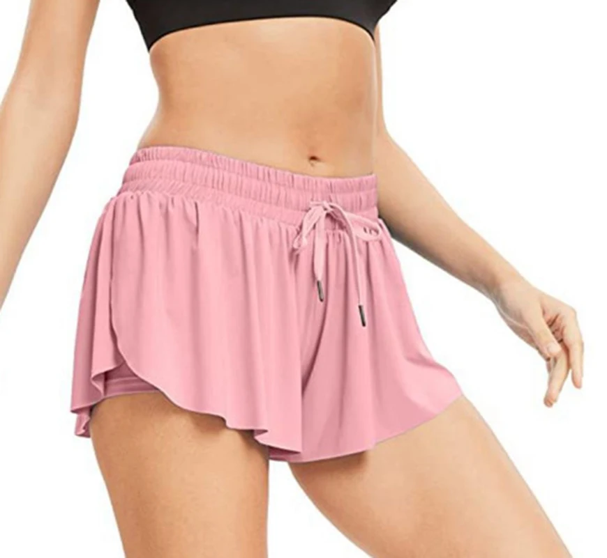 스커트 요가 반바지 요가 러닝 사이클링 바이커 반바지, 여성 2 In 1 체육관 운동 스포츠 반바지 마라톤 