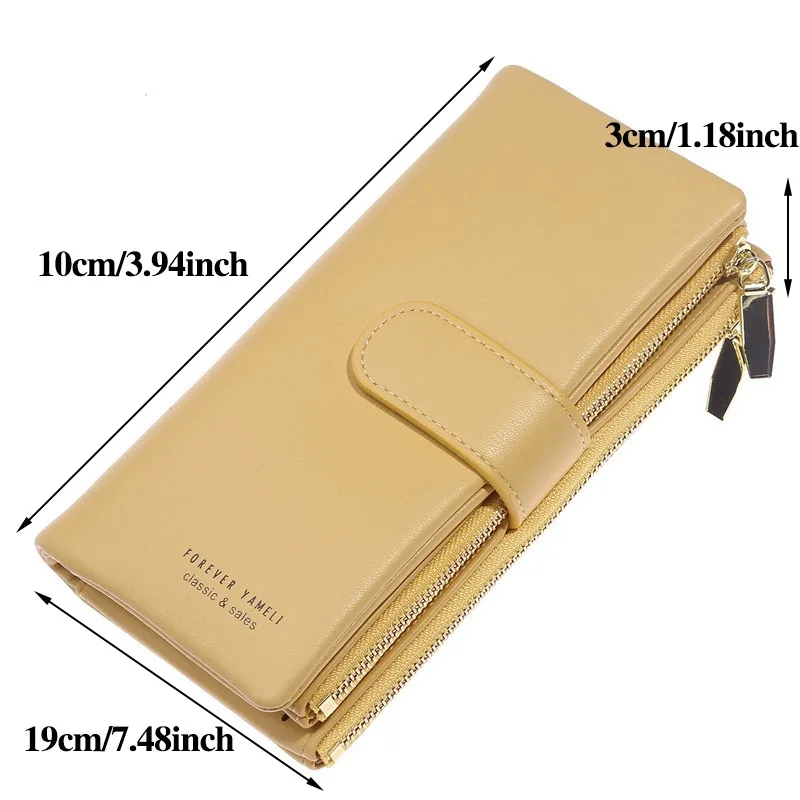 Women Long Wallet PU Leather Purse Female Three Folding Cell Phone Clutch Bag High Capacity Coin Purse Solid Color Card Holder 5