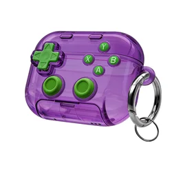 Transparent Gamepad Design Protective Headphones Case with Phone Holder Keychain - AirPods 4 (Purple)