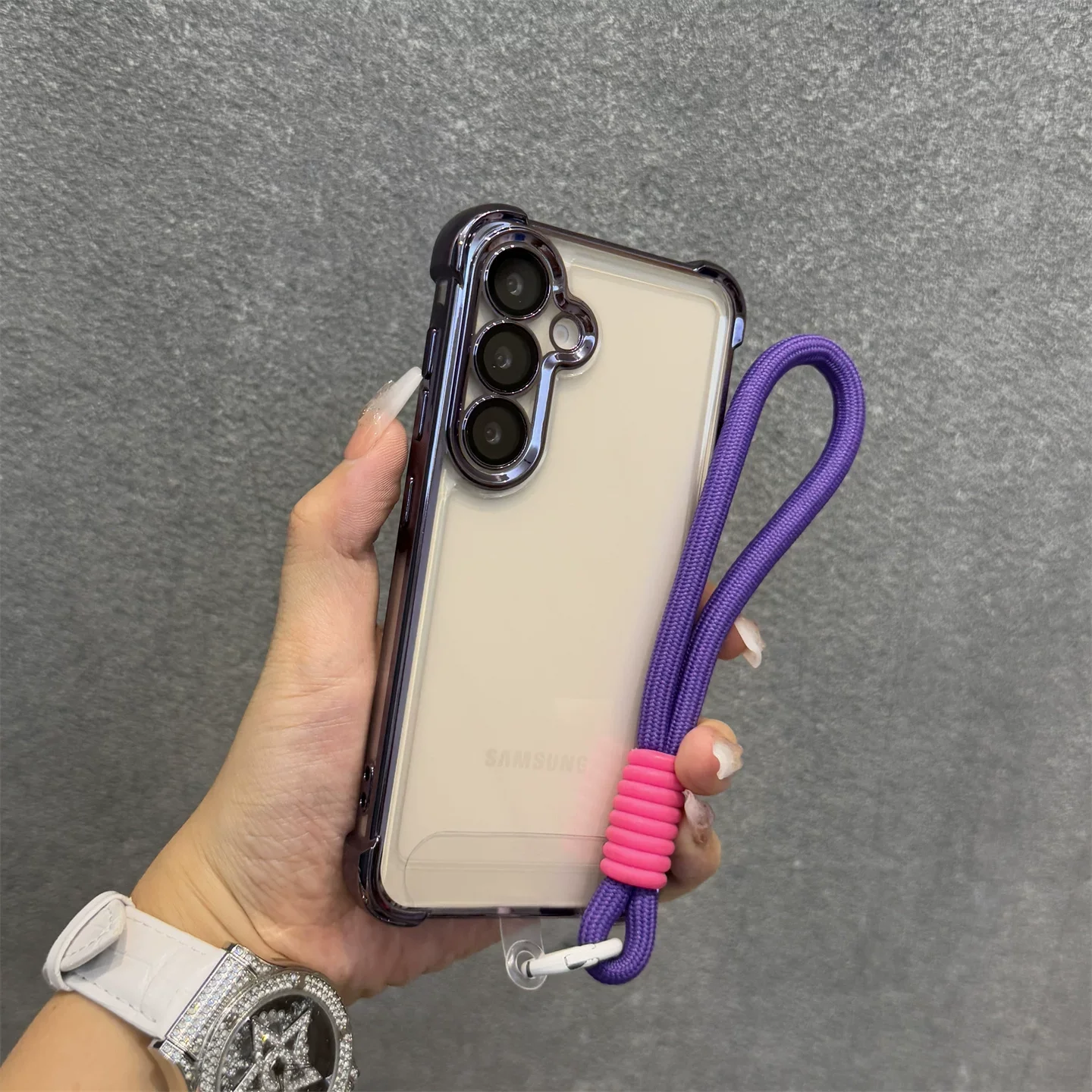 3D Soft Clear Electroplating Hand Strap Phone Case Back Cover