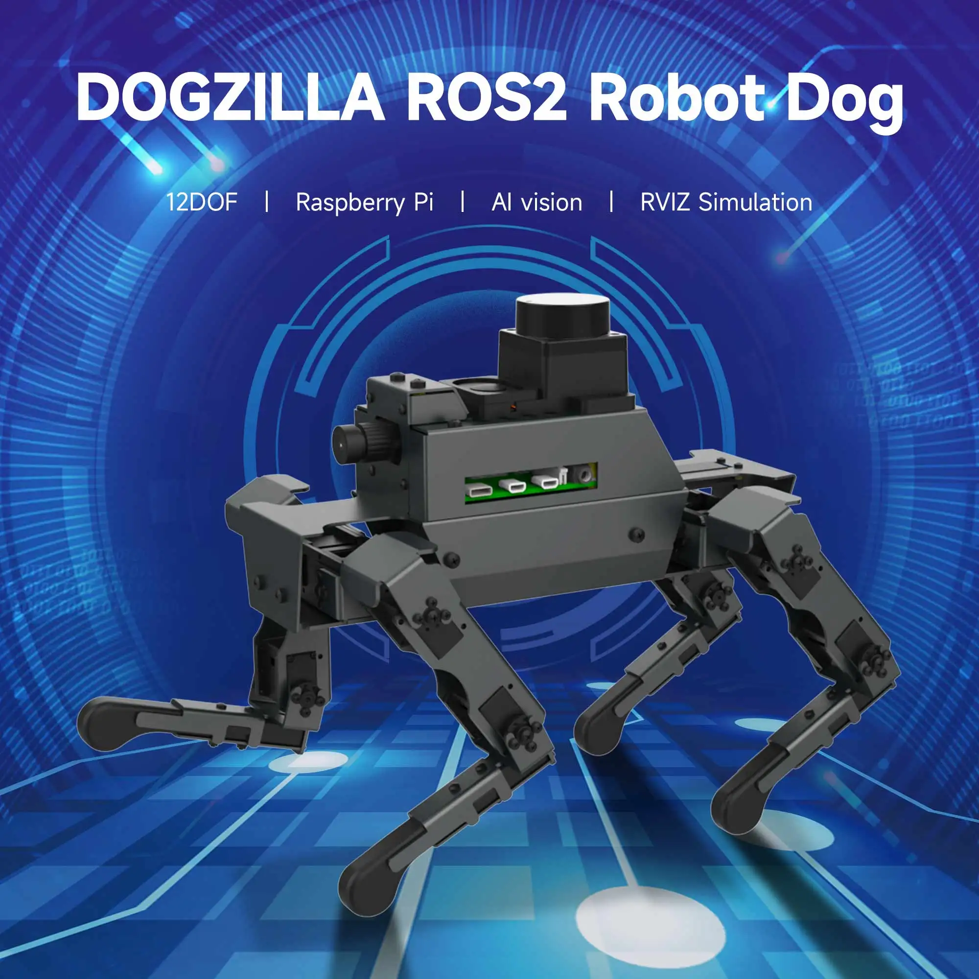 사족 바이오닉 4 다리 AI 로봇 개 전자 키트, ROS2 라즈베리 파이 4B 지지대 파이썬 프로그래밍 RVIZ 시뮬레이션, 12DOF