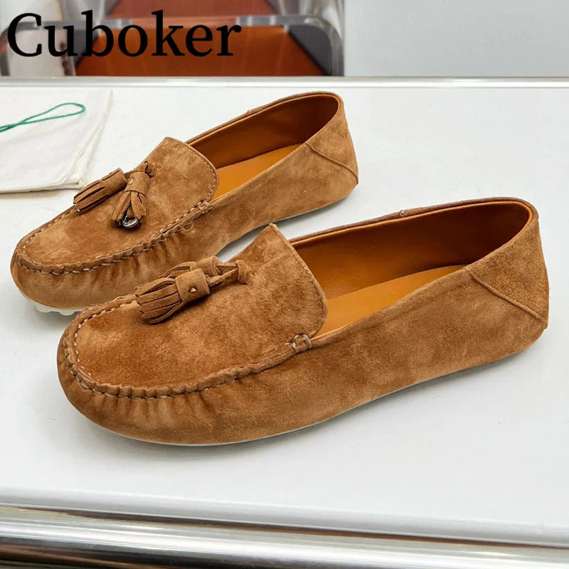 

Hot Sale Flat Loafers Shoes for Women Suede Leather Tassel Pendant Casual Flat Shoes Ladies Comfort Slip-on Walking Shoes Femme