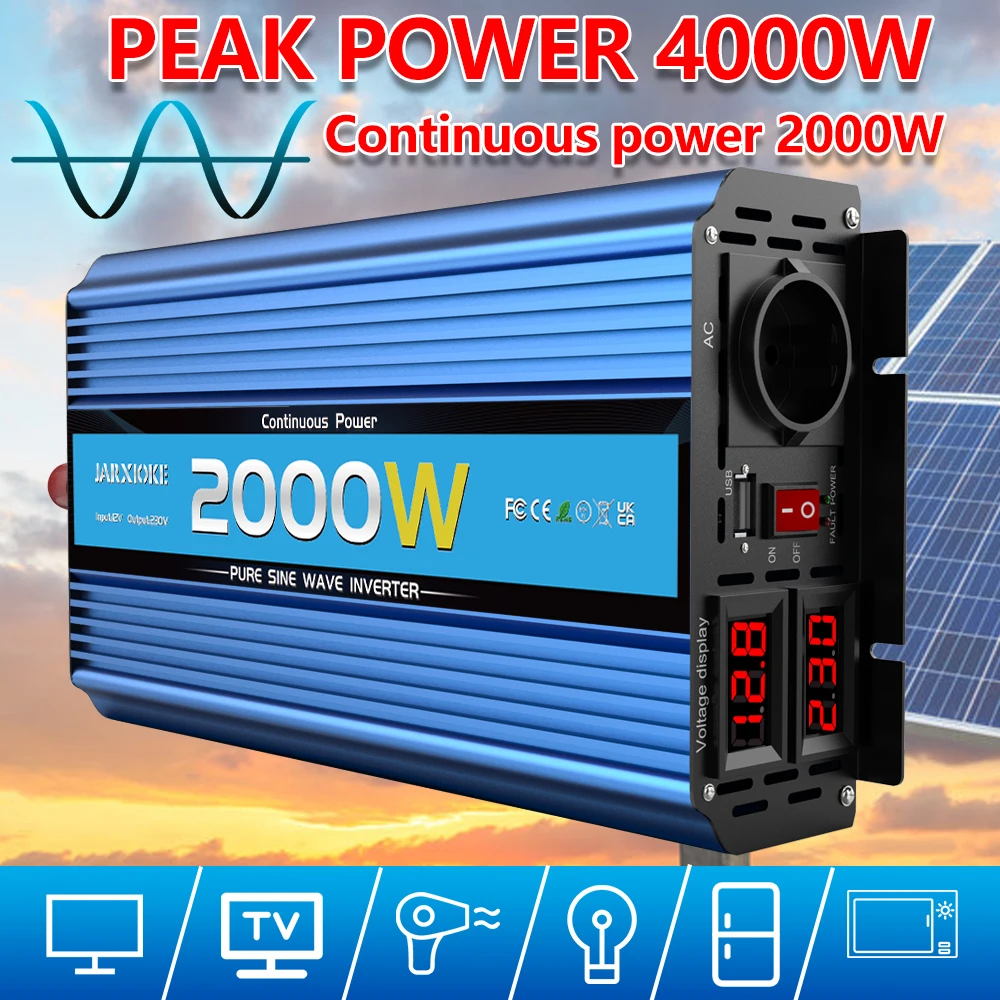 Inverter 12V 220V Pure Sinus 12V 24V 220V Tensione 4000W/3000W/2000W Dc 12V 24V Trasformatore Inverter Solare A Onda Sinusoidale Pura Led