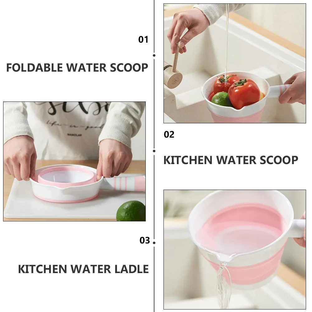 Portable Folding Water Ladle Kitchen Bathroom Bathing Hair Washing Silica fruits vegetables Water Scoop Collapsible Travel Spoon