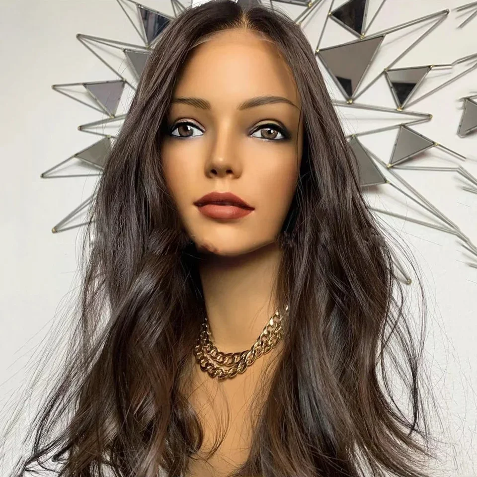 Soft Dark Brown Wave 30inch 5x5 Silk Base Jewish Human Hair Wig With Baby Hair HD Lace European Preplucked Glueless Daily