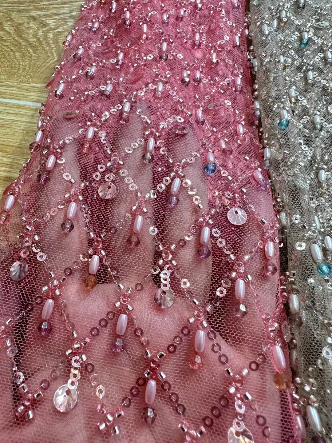 Elegant French sequin beaded mesh lace fabric 2024 African Nigerian mesh Sparkly wedding dress fabric