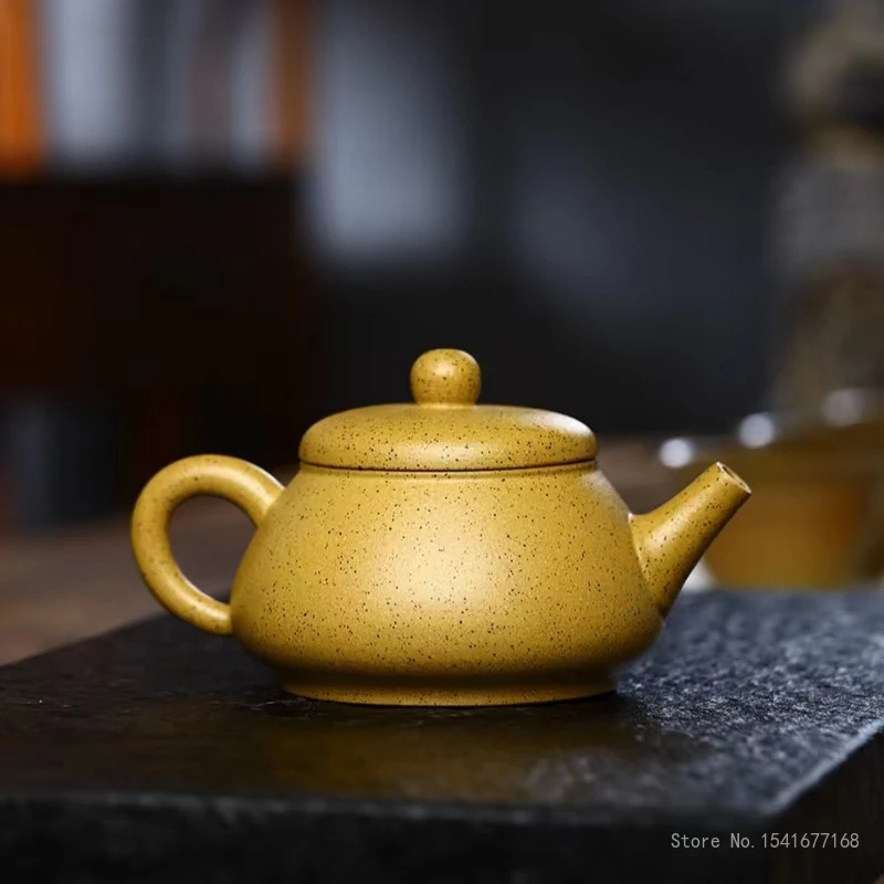Chinese Kongfu Tea Pots, Yellow Raw Sesame Section, Xishi Yixing Purply Clay Cylindrical Teapot, Handmade Tea Pots, 180ml, 1Pc