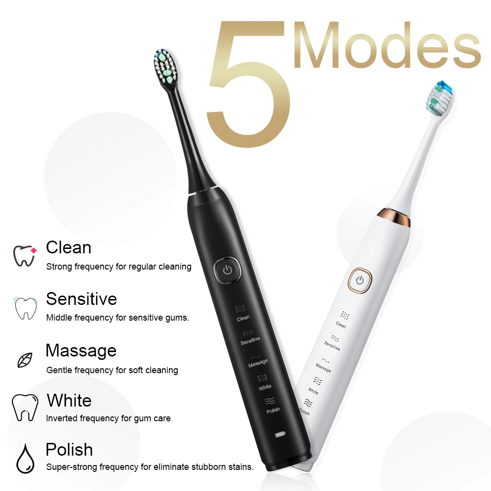 Electric Toothbrush 8 Brush Heads Smart Ultrasonic Dental Teeth Whitening Rechargeable Adult Sarmocare S100
