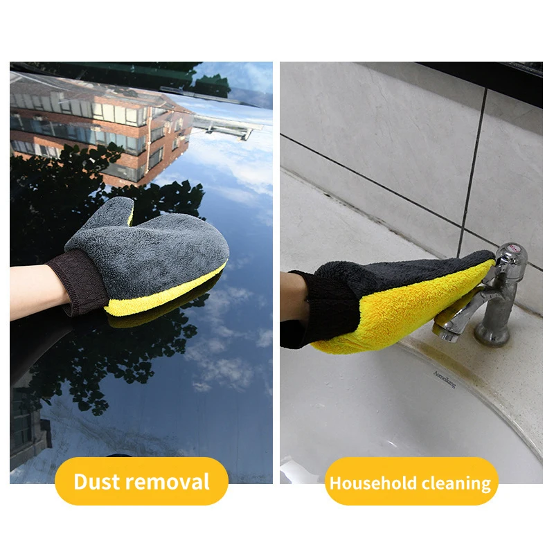 High-Density Coral Velvet Car Wash Gloves; Bear Paw Shaped Waterproof Brush Gloves for Car Cleaning