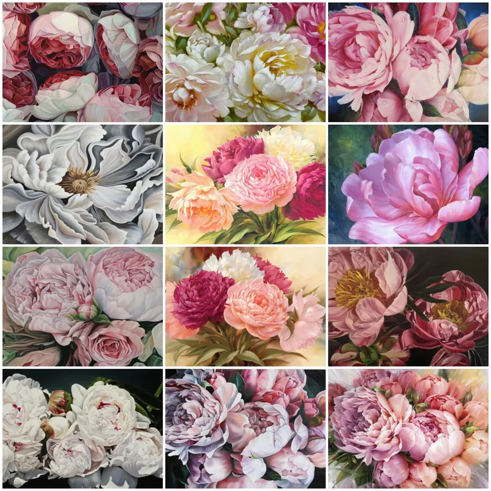 

Набор для алмазной мозаики DIYDP 5D «сделай сам», картина с цветами, полная выкладка/круглая, вышивка крестиком, пионы ручной работы, украшение для дома