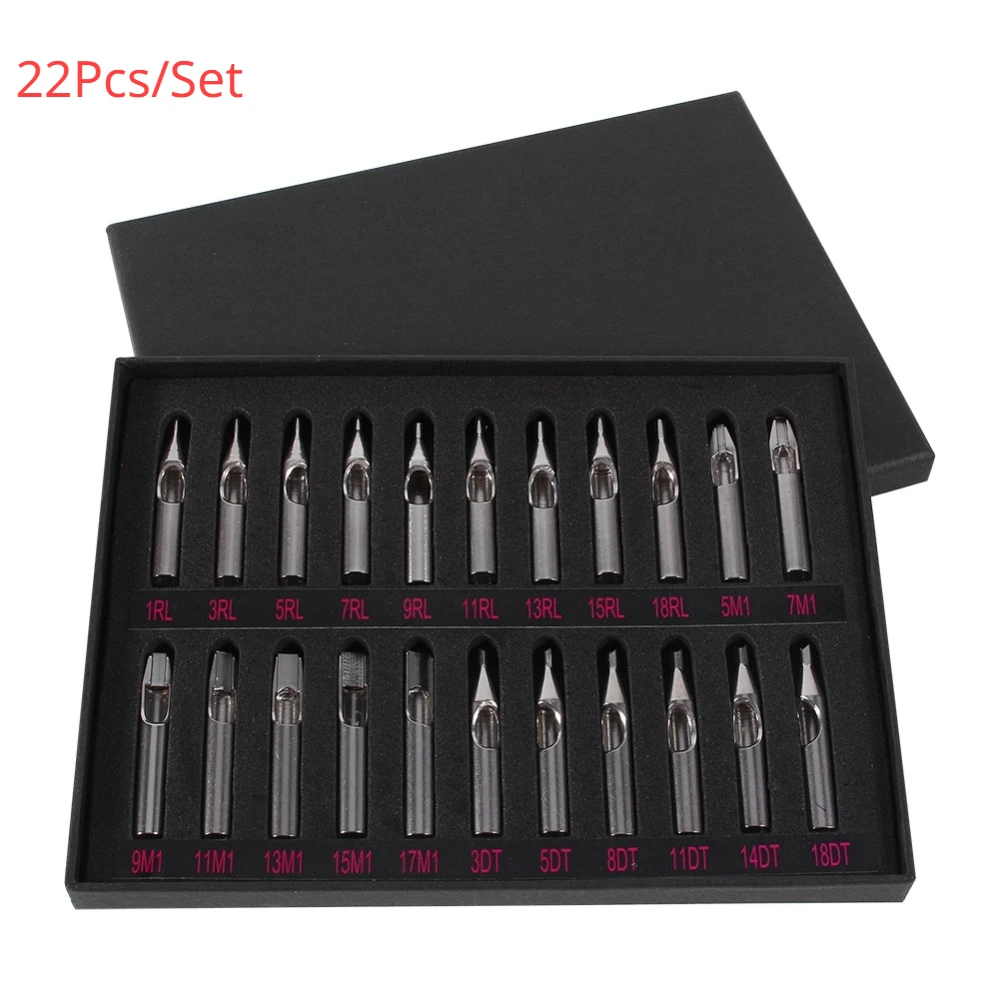 Body Art Stainless Steel Tattoo Tips Kit Professional Tattoo Nozzle Tips Mix Set for Tattoo Needles RL M1 DT Nozzles for Tattoo