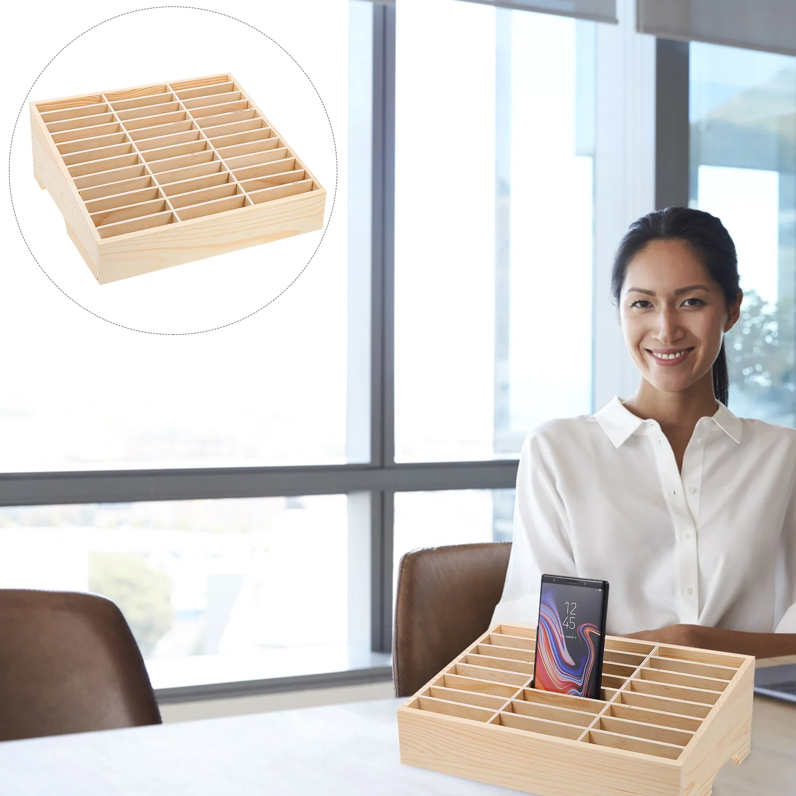 

Office Mobile Phone Organizing Box Temporary Wooden Multi-grid Cell Phones Storage Box Desktop Mobile Phone Holder Organizer