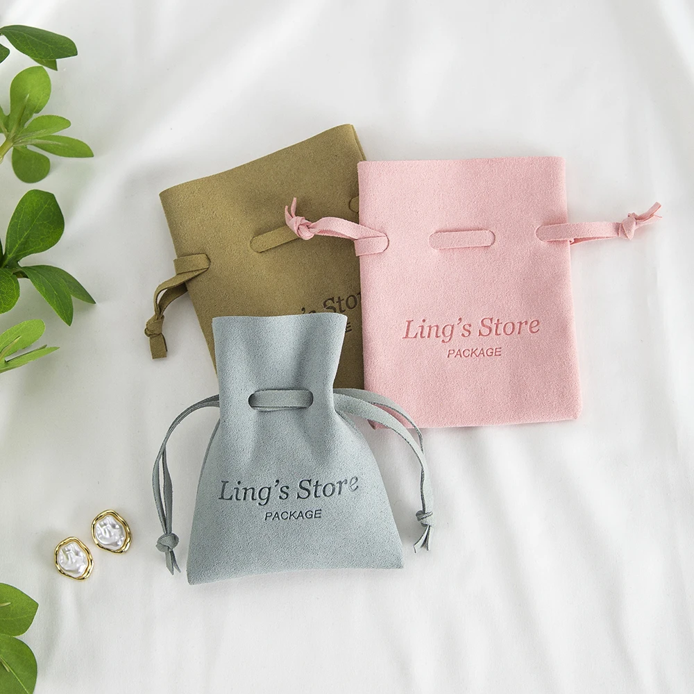 50 Stück/Lot Personalisierter Logo-Schmuckbeutel aus grünem Mikrofaser mit Kordelzug für Sommer, Hochzeitsgeschenk, Ohrringe, Halsketten-Verpackung – Detail 3