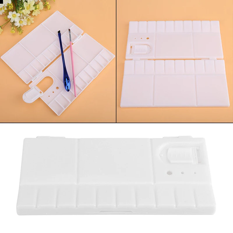 아크릴 수채화 페인트 팔레트 플라스틱 플립 뚜껑 학생 예술가를위한 휴대용 소형 페인트 상자 미술 용품