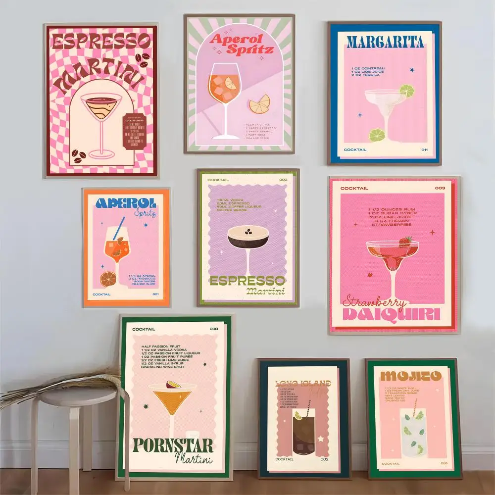 Affiches de Cocktail Colorées Vintage en Papier Kraft, Peinture Esthétique de 73 Bar, Décor Mural de Maison