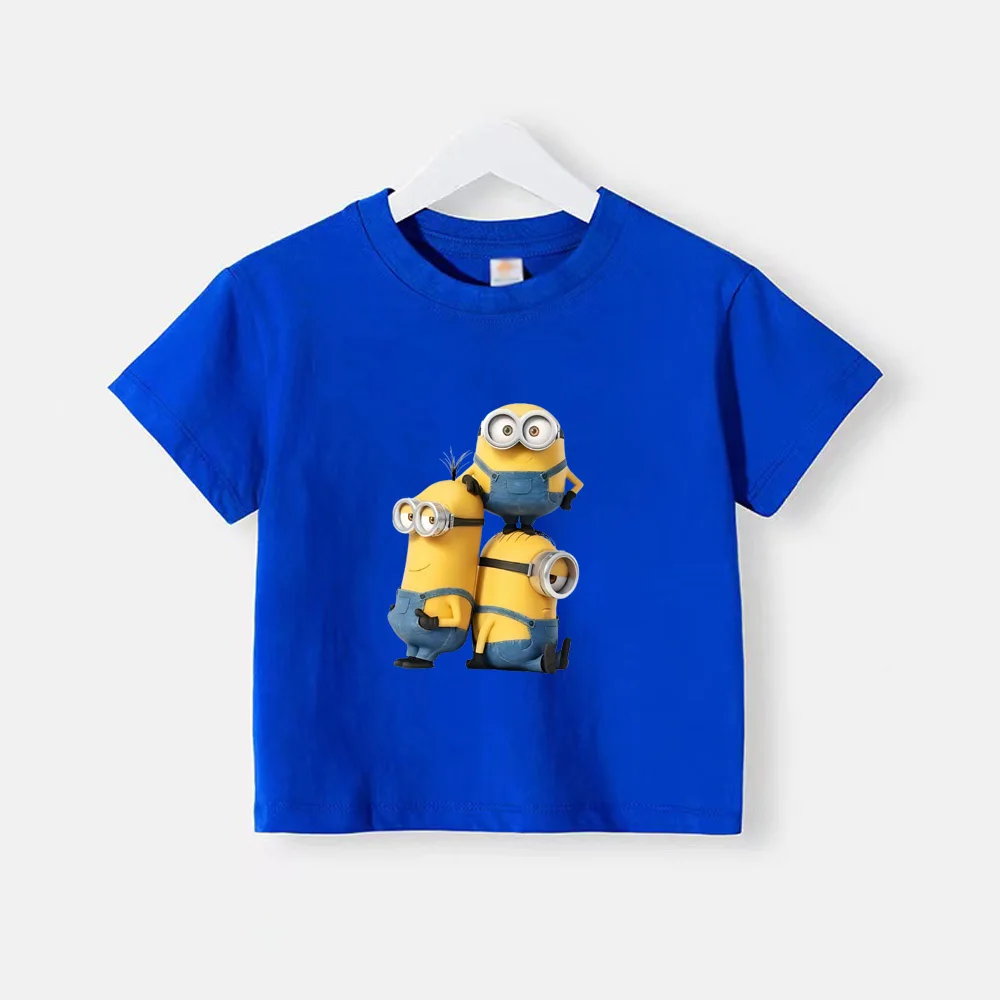 thumbnail image 1 of Camiseta de verano 100 % algodón para adolescentes, camisetas para niños con estampado sencillo de Minions de dibujos animados, camisetas de cuello redondo para bebés, ropa de manga corta para niños y, 1 of 5