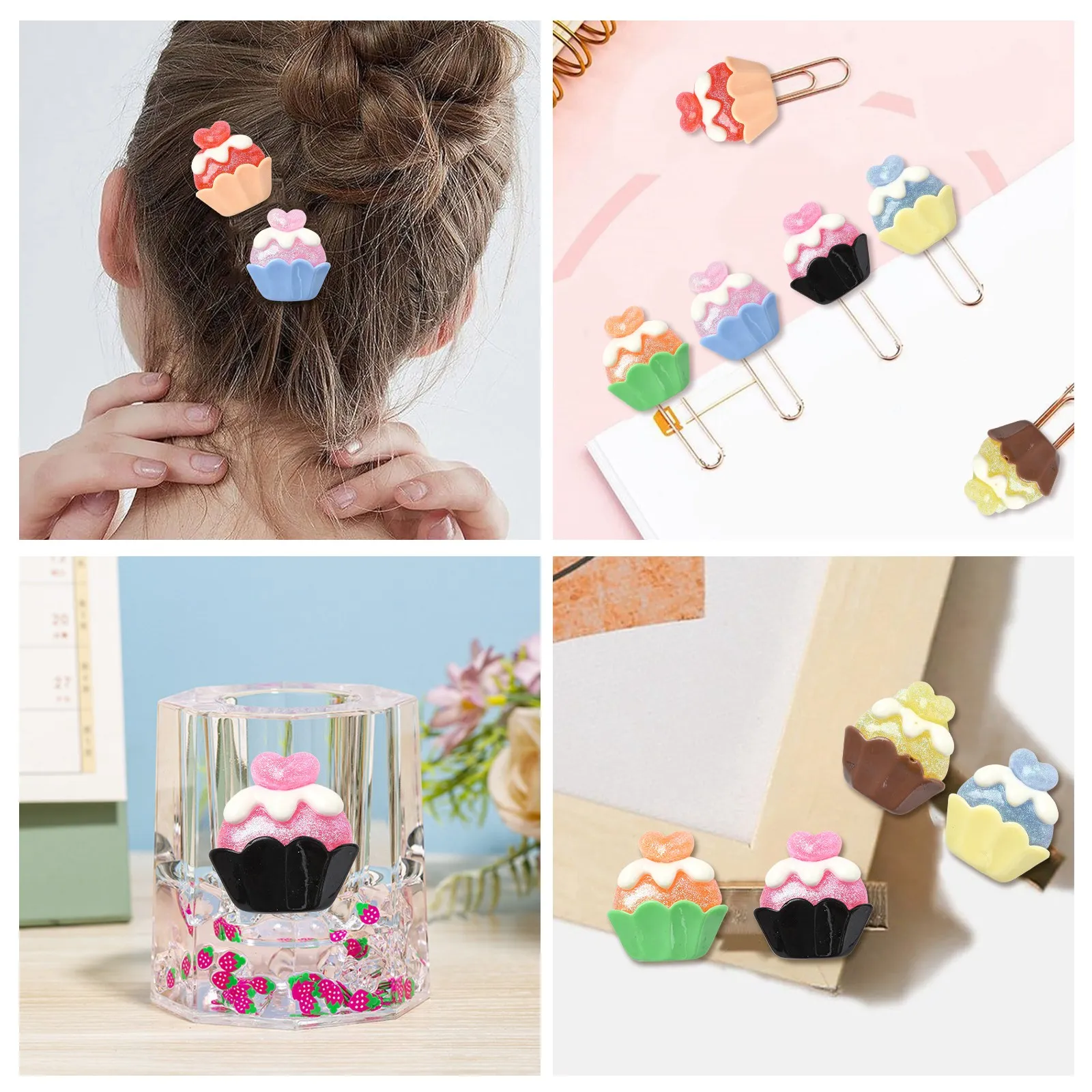 30 Stück 6 Farben Dessert Lebensmittel Harz Cabochons Flatback Süße Cupcake Decoden Cabochons für DIY Handwerk Scrapbooking Schmuckherstellung – Detail 7