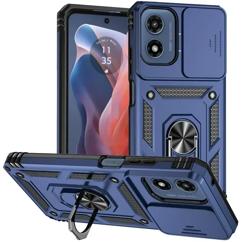 Enhanced Armor Shockproof Case with Ring Holder and Slide Protection