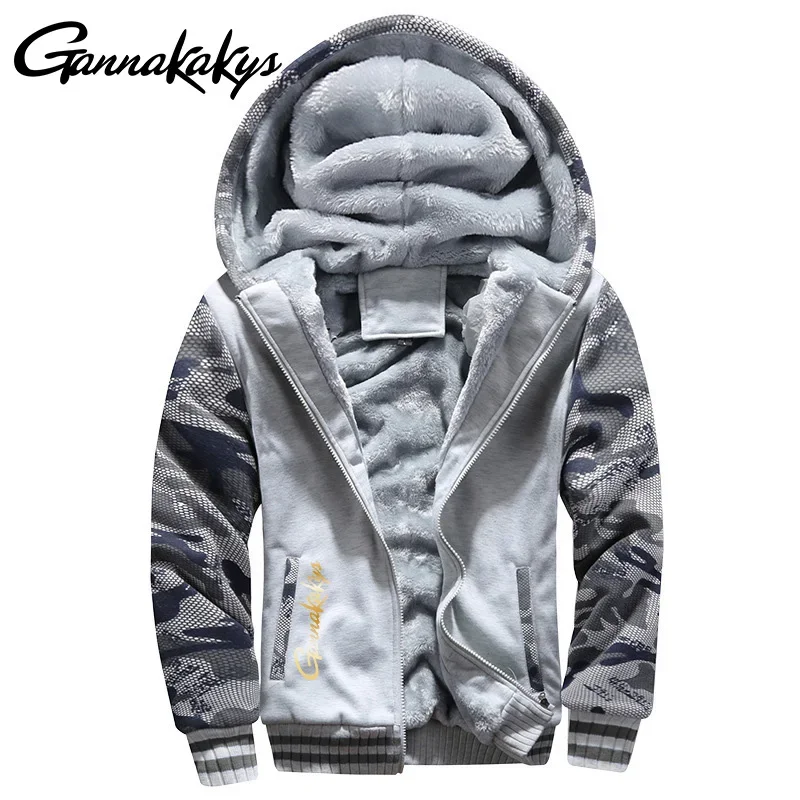 Men's Hooded Fishing Jacket for Autumn and Winter, Men's Sports Long Sleeved Warm Hoodie, Casual Zipper Hooded Jacket