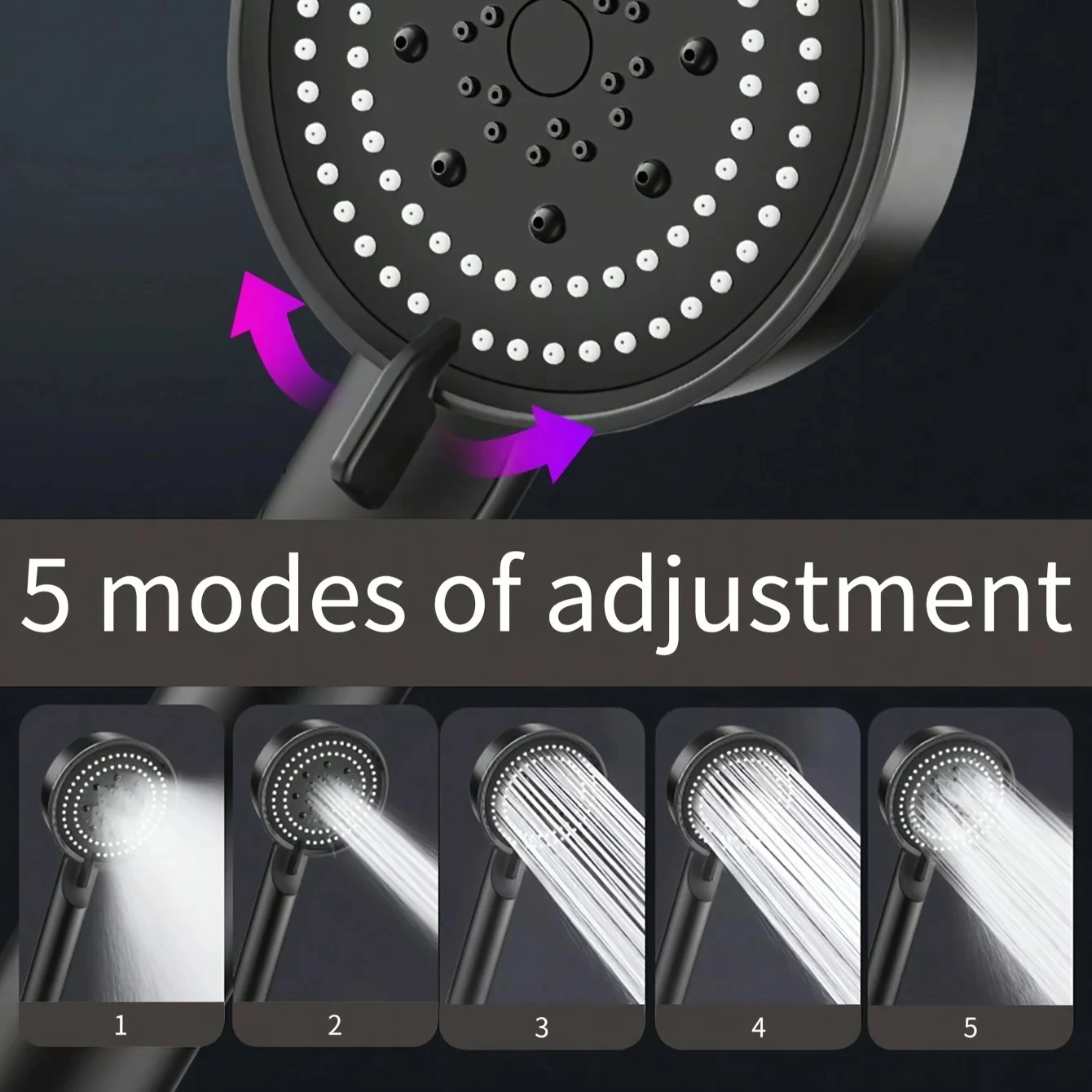 3pc Luxurious Pressurized Handheld Shower Head - 5 Modes Adjustable Water Output, Thermostatic Control, Polished Finish, Hanging