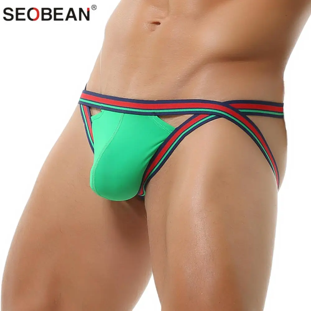 

SEOBEAN Brand Men's Sexy Briefs Nylon Men Underwear Briefs Soft Comfortable Exposed Buttocks Jockstrap Gay Male Panties
