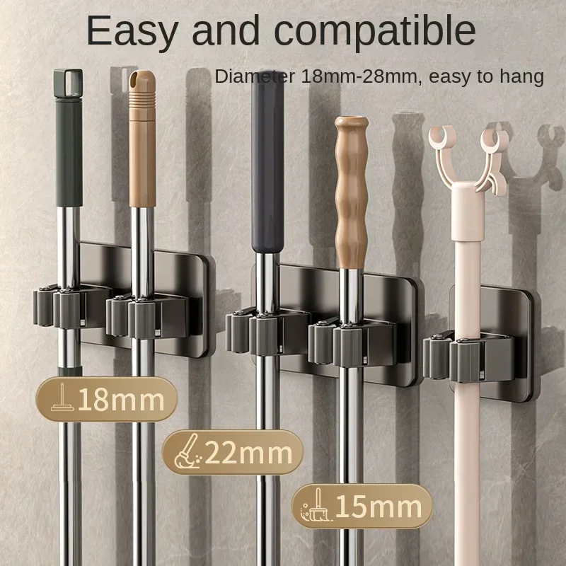 Wall-Mounted Multi-Purpose Hooks Mop Rack Mop Broom Storage Holder Clip Punch-free Bathroom Self-Adhesive Broom Organizer Hook