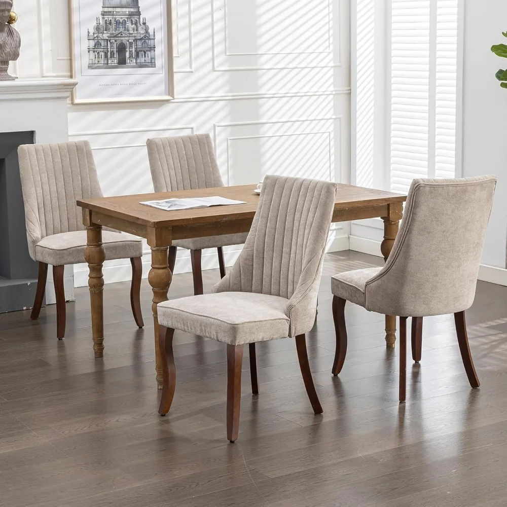 Beige Mid Century Dining Chairs Set of 4, Modern Kitchen & Dining Room Chairs Set of 4, Velvet Upholstered Kitchen Chairs 2