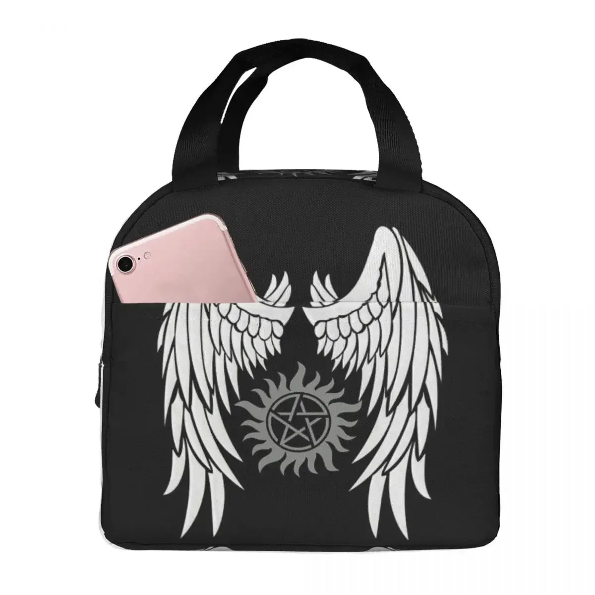 

Supernatural Wings And Logo Insulated Lunch Bags Portable Picnic Bags Thermal Cooler Lunch Box Lunch Tote for Woman Work Kids