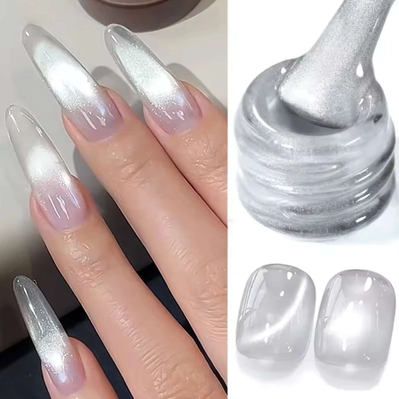 MIANEL 10ML 스프링 스파클링 워터리 화이트 글래스 비즈 캣아이 젤 네일 폴리쉬 클리어하고 다재다능한 화이트 네일